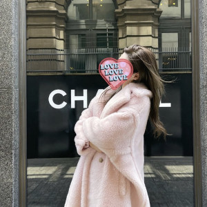 핑크 테디베어 롱 코트